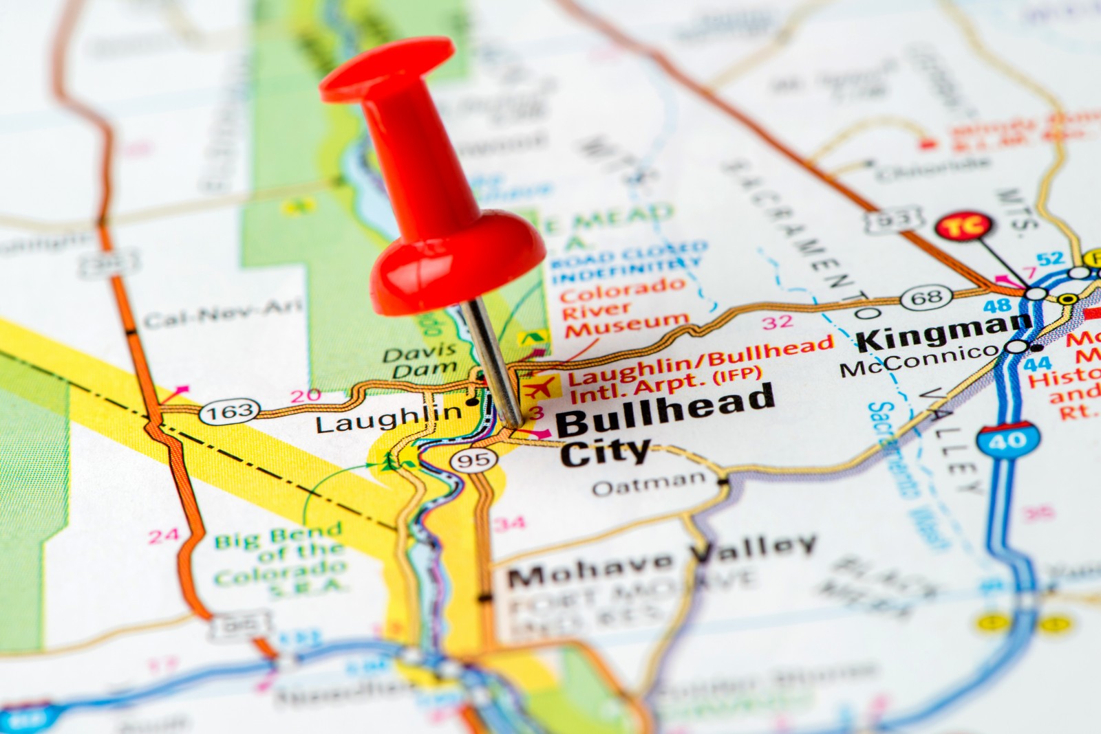 US capital cities on map series: Bullhead City, Arizona, AZ